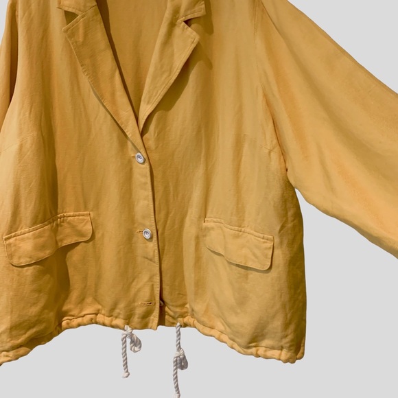J. JILL YELLOW LINEN BLEND DRAWSTRING JACKET BUTTON FRONT WITH POCKETS - Picture 11 of 15
